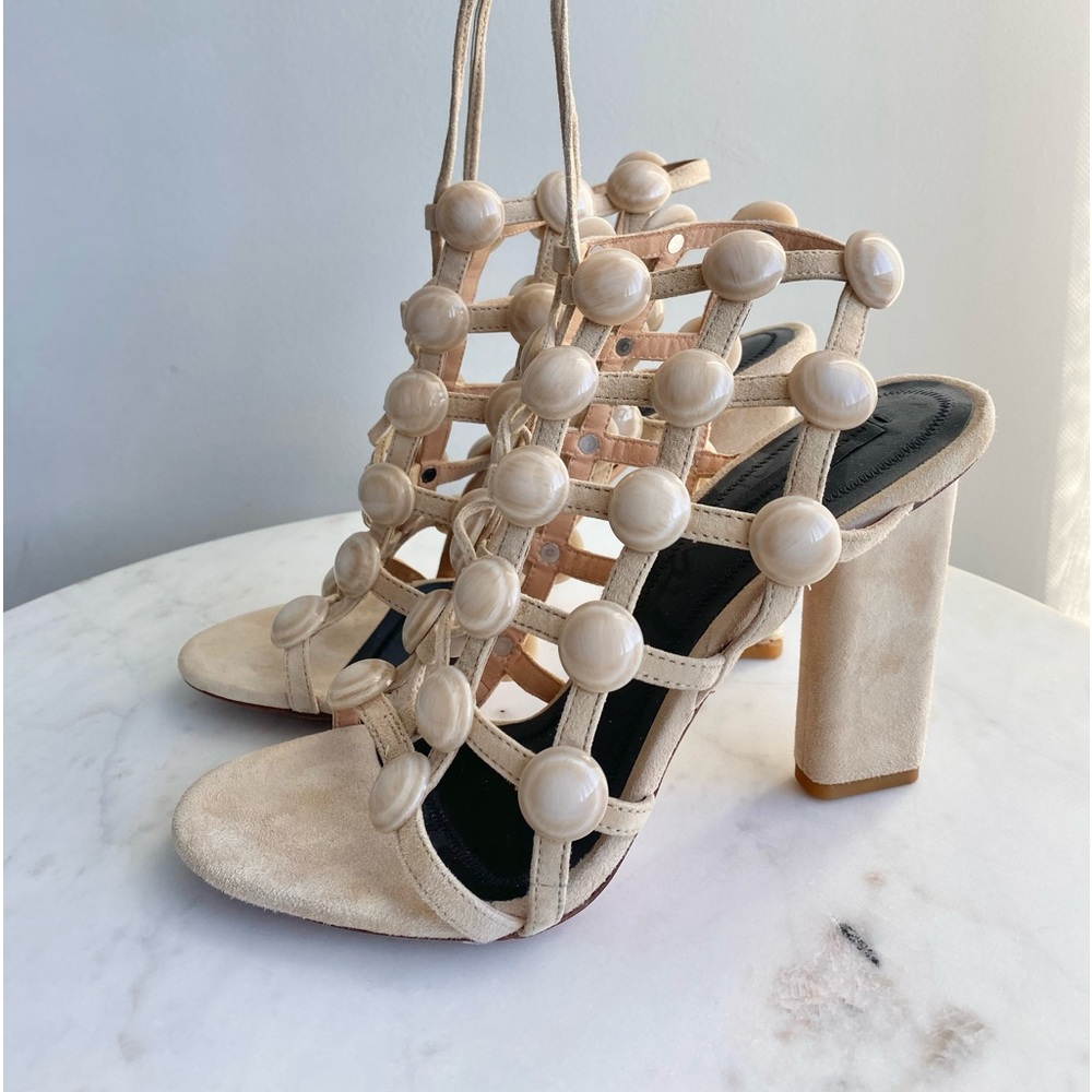 Alexander Wang Beige Suede Cage Lace up sandal 37, US 7